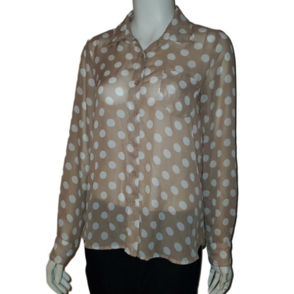 Timing Long Sleeve Sheer Polka Dot Top || Small